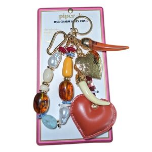 Piper K Western Gold Heart Bag Charm Keychain with Multicolor Beads